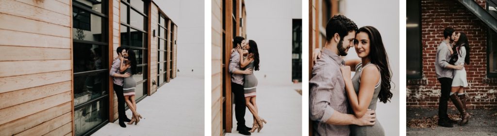 couple dancing together outside apartment during t heir at-home engagement