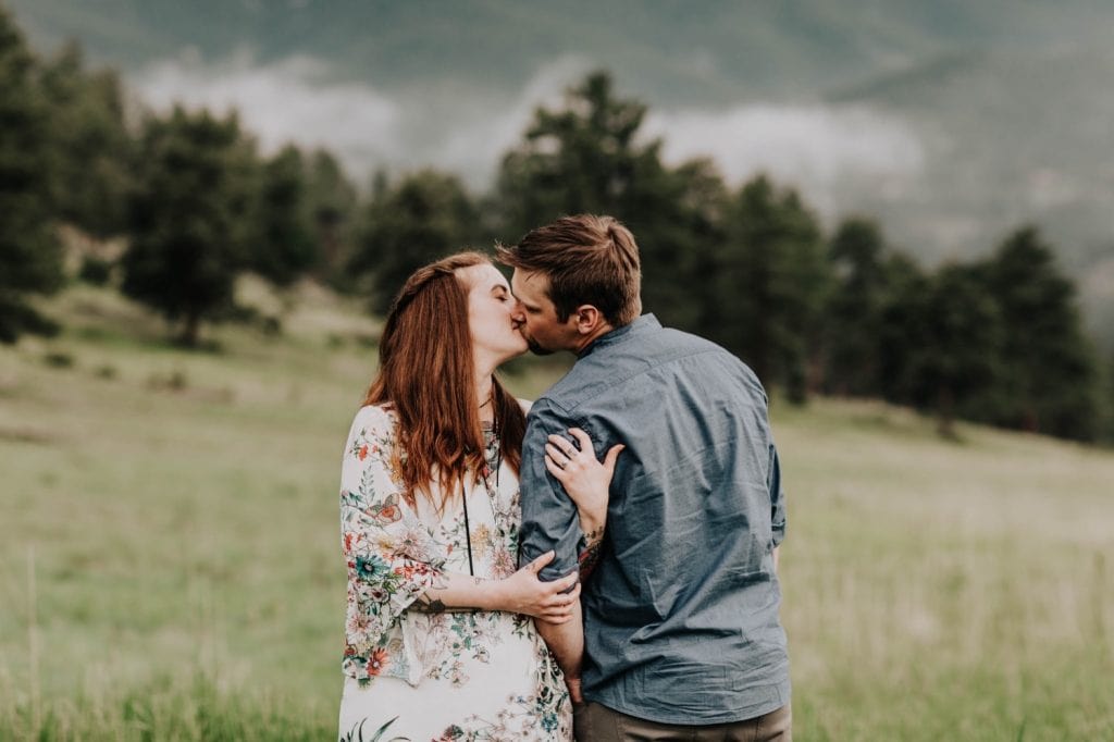 couple kissing during their Boulder engagement session