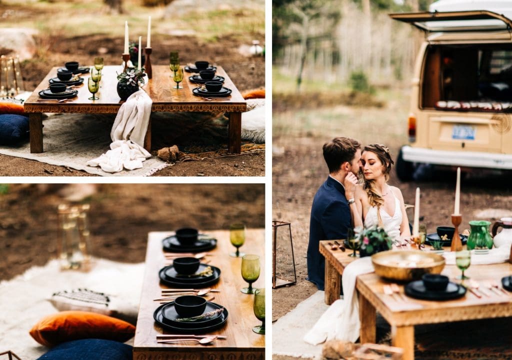 camper van wedding elopement table settings for dinner