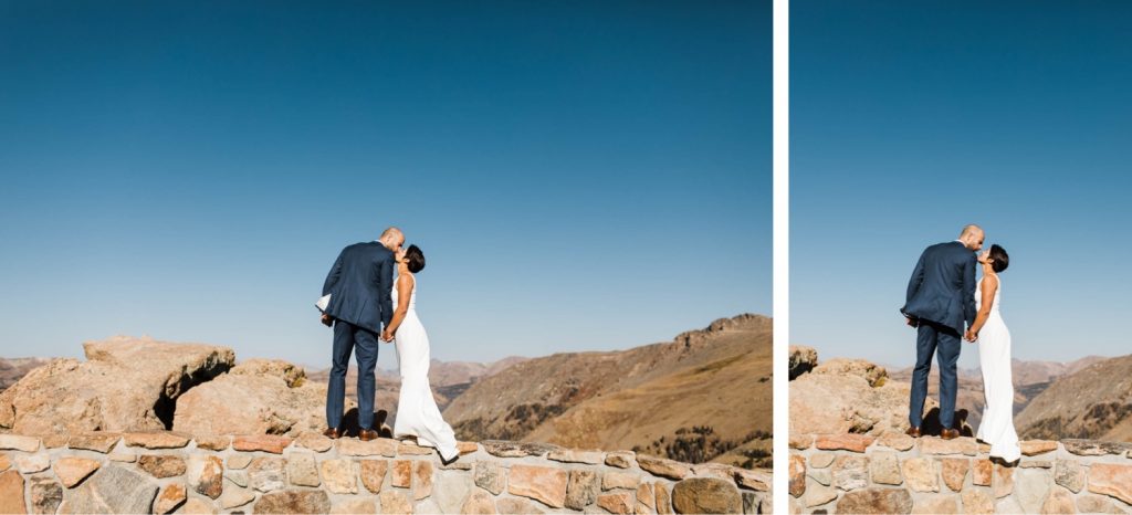 couple standing on the edge of the Rocky Mountains | Estes Park elopement photographers