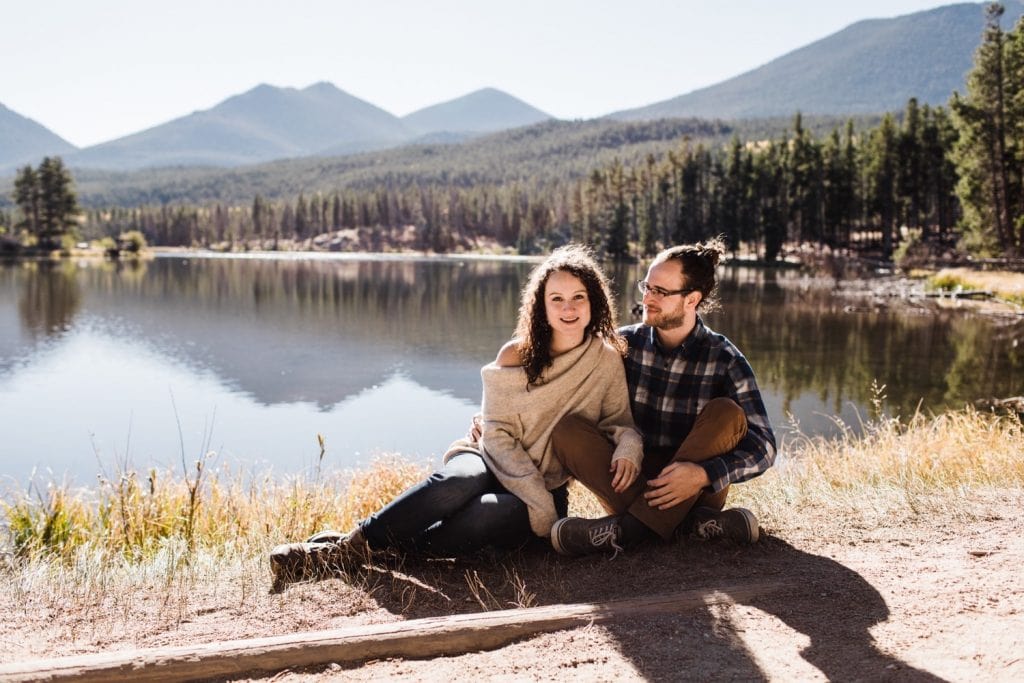 Rocky Mountain National Park engagement photos at Sprague Lake in the fall