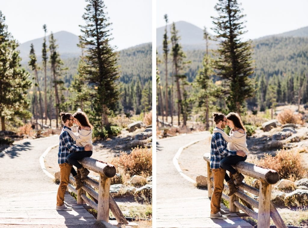 Rocky Mountain National Park engagement photos at Sprague Lake in the fall