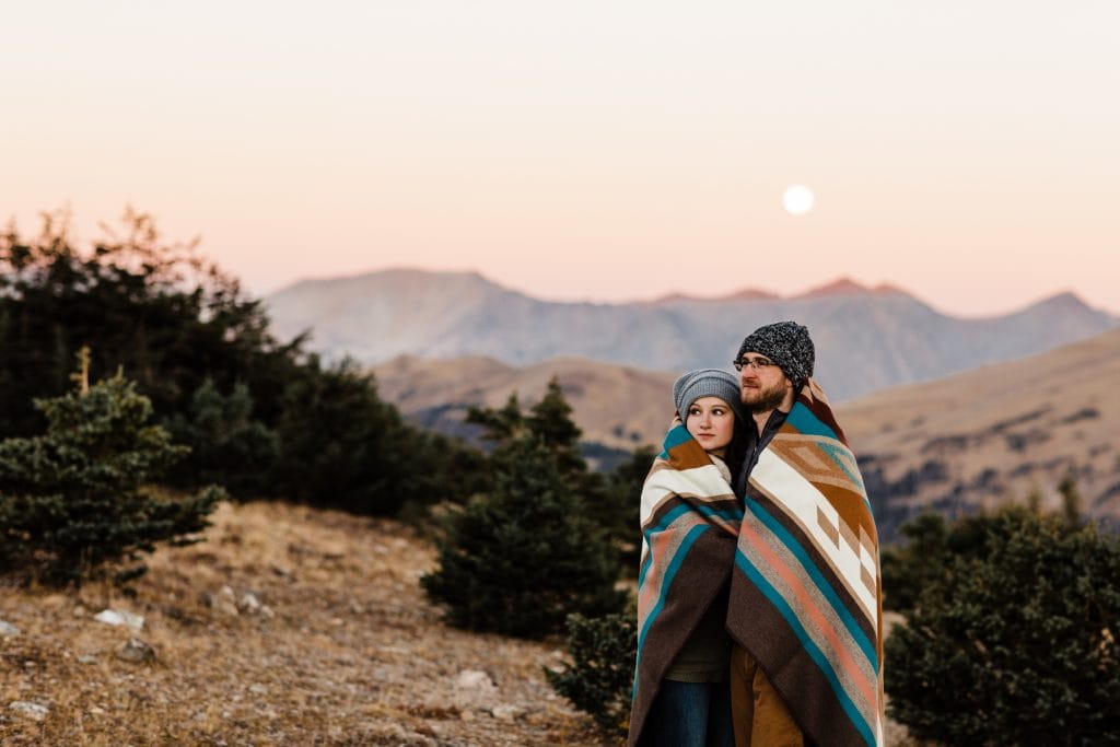 adventurous full moon Rocky Mountain National Park engagement photos taken in Colorado | Rocky Mountain elopement photographers
