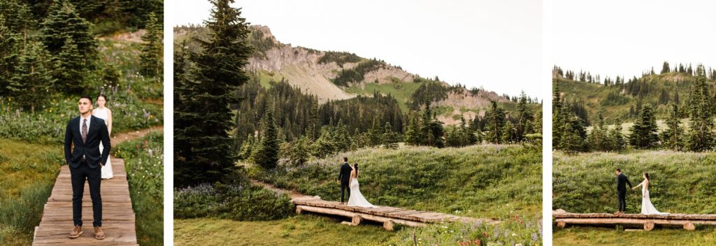 adventurous elopement first look in Mt Rainier National Park | Washington state elopement photographers