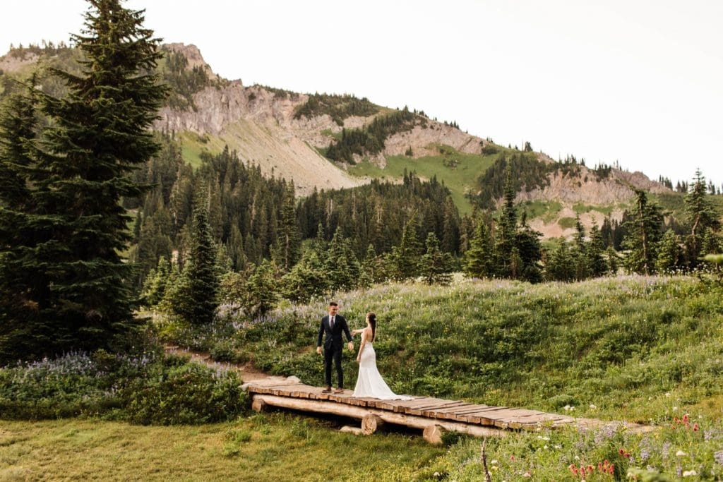 adventurous elopement first look in Mt Rainier National Park | Washington state elopement photographers