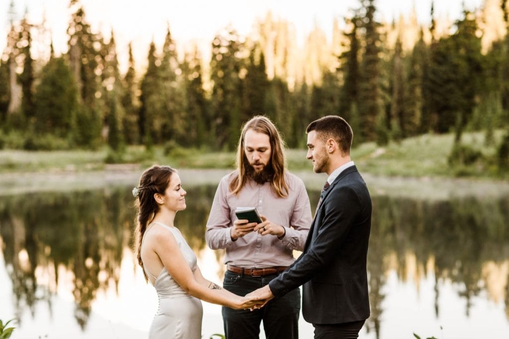 Mt Rainier National park elopement ceremony at an alpine lake in the mountains | Washington state elopement