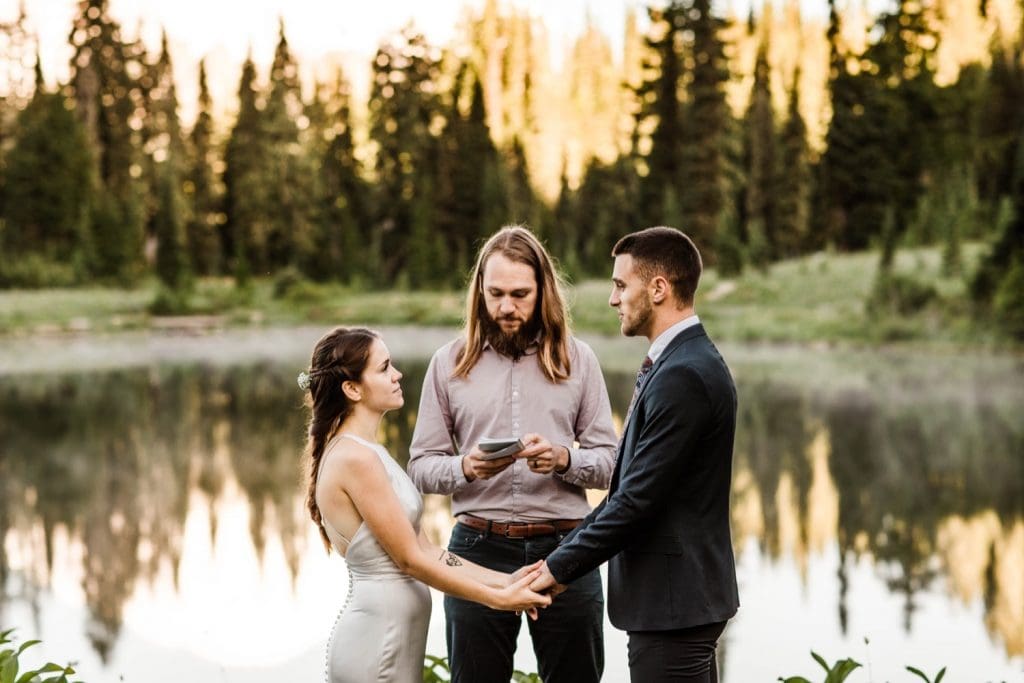 Mt Rainier elopement vow reading at an alpine lake | Washington state national park elopement