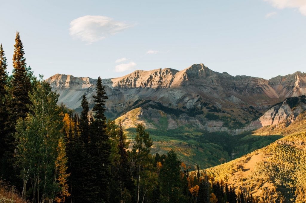 view of the San Juan Mountains before an adventurous small Telluride wedding in September