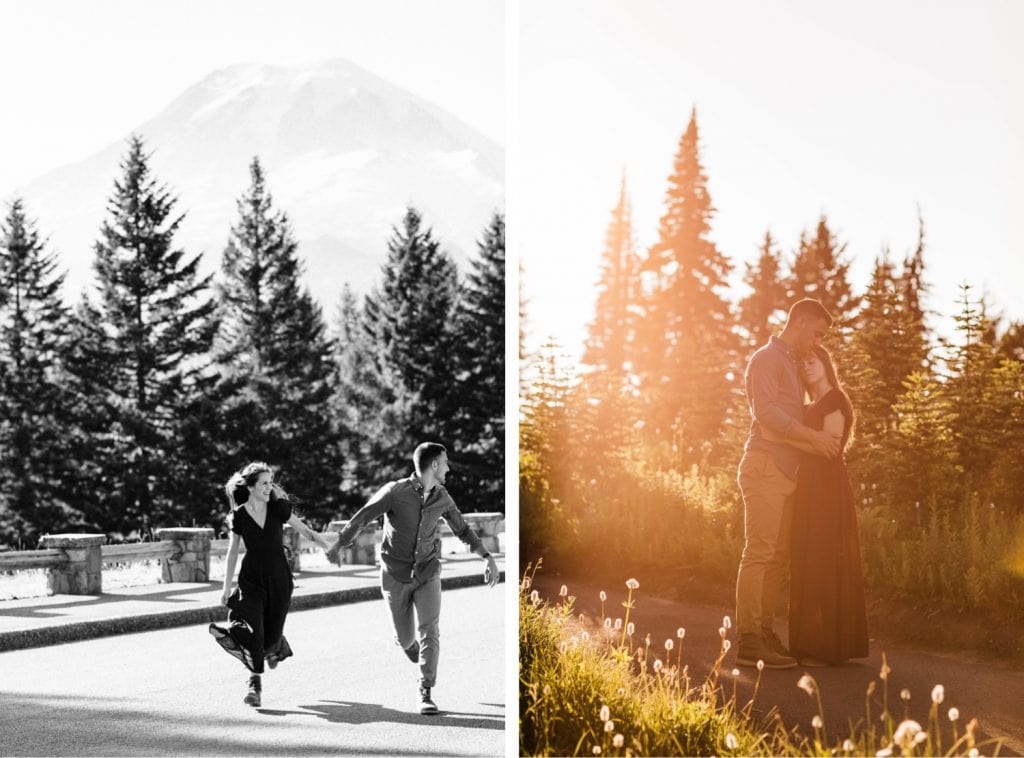 couples engagement photos in Seattle WA at sunset in the mountains