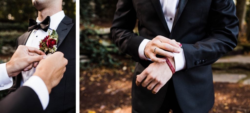 groom's details for his wedding at Dunaway Gardens