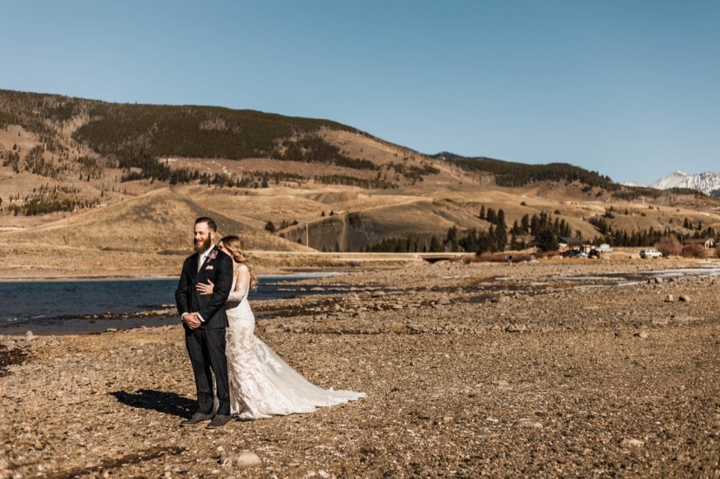 couple having their first look before their Sapphire Point Overlook wedding ceremony