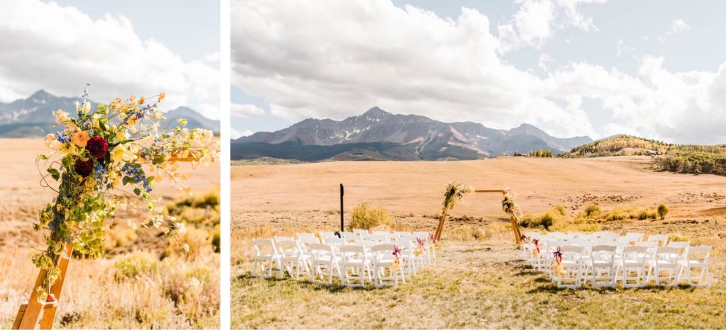 Telluride wedding ceremony site on Wilson Mesa during a small horse ranch Colorado wedding