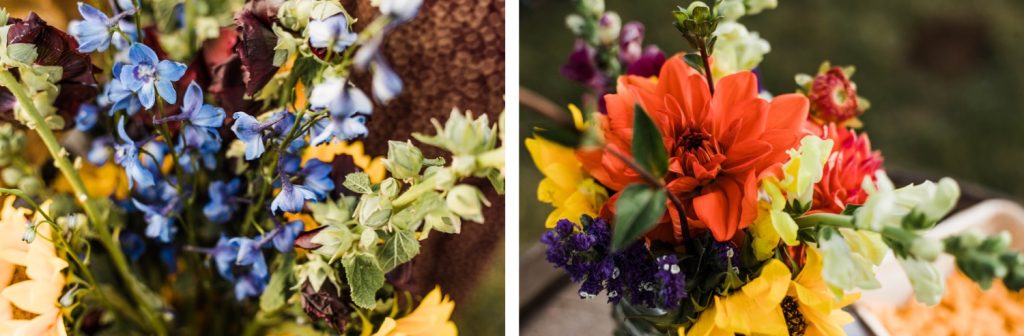 floral decor for a mountain wedding in Telluride at a horse ranch