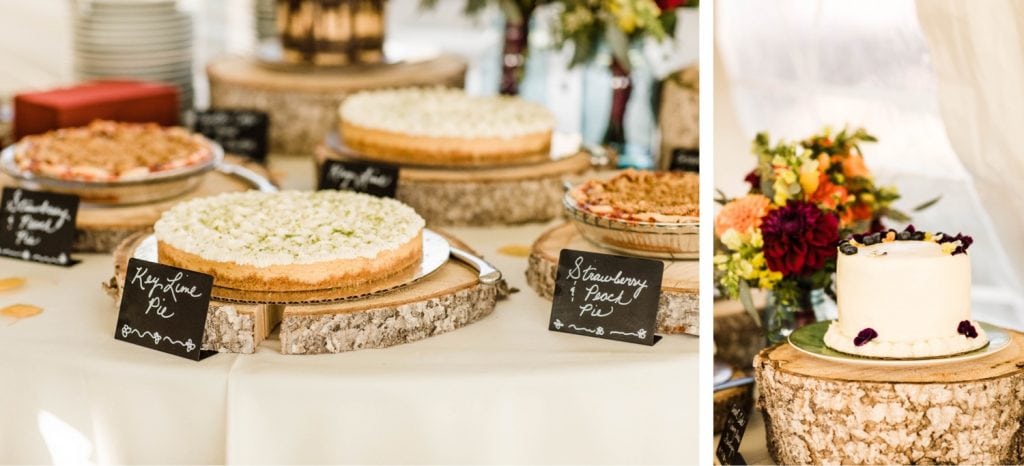 pie and cake at a wedding in the mountains of Telluride