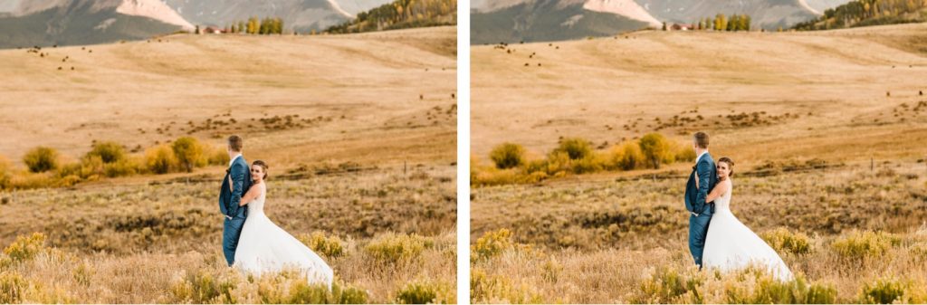 adventurous mountain wedding photos of a newly married couple at sunset during their Telluride wedding | image by Telluride wedding photographers