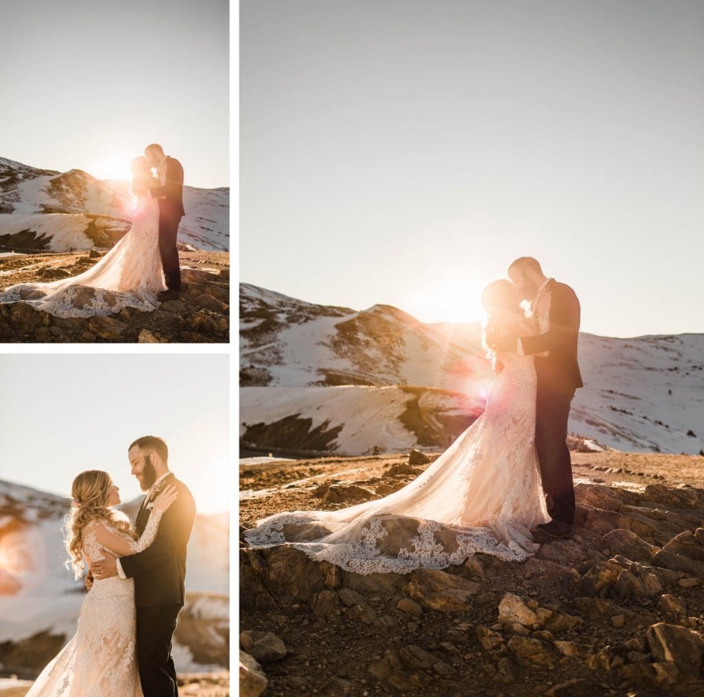 sunset photos of a newly married couple after their Sapphire Point Overlook wedding ceremony in Colorado