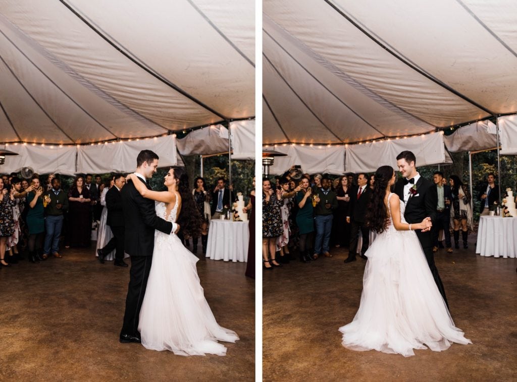couple doing their first dance at their Dunaway Gardens wedding