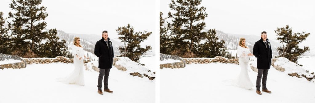 elopement first look at Dillon's Sapphire Point Overlook
