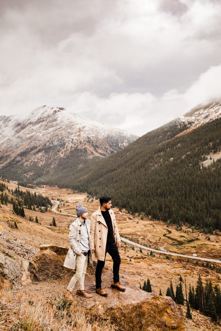 Aspen Colorado elopement photos on a mountain pass taken in September by adventure wedding photographers