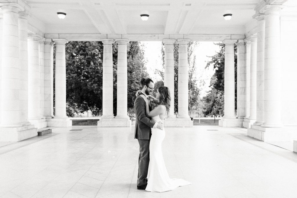 elopement vs wedding | private first dance in a marble pavilion in Colorado
