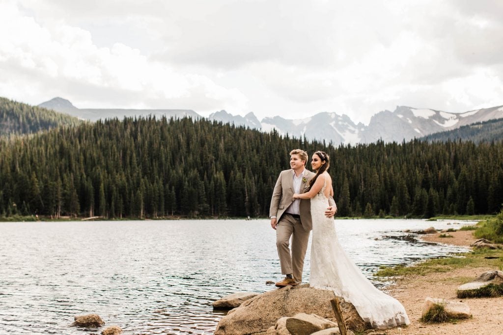 mountain wedding in Colorado Rocky Mountains by an alpine lake