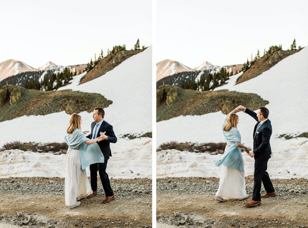 eloping couple enjoying their first dance in the San Juan mountains