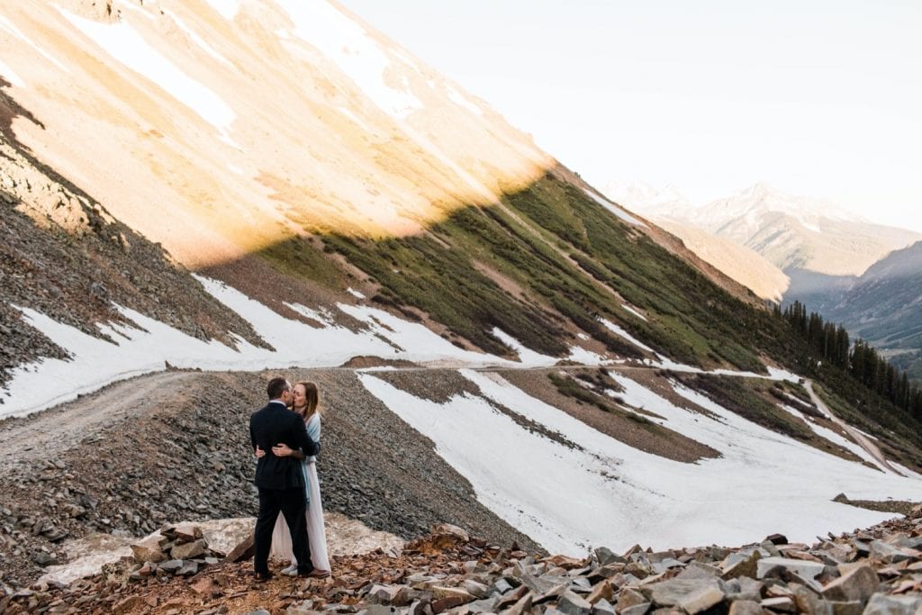 bride and groom sharing a kiss after saying their vows in Telluride Colorado