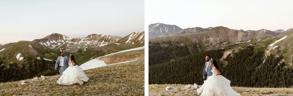 couple running through the mountains before their Aspen Colorado elopement