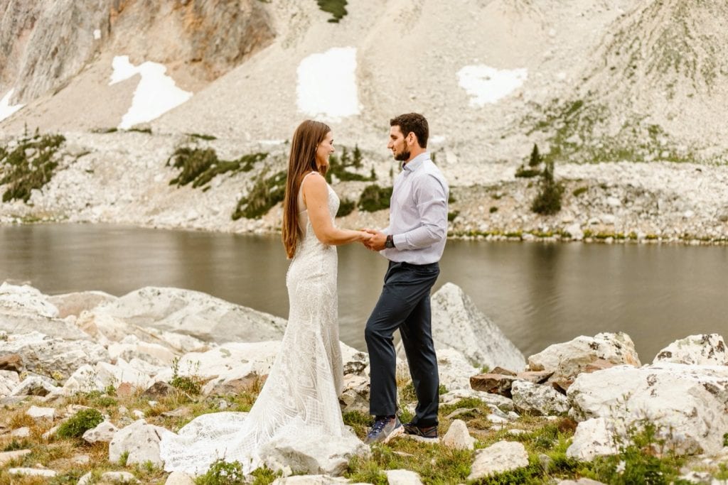 Snowy Range Wyoming elopement vow exchange ceremony
