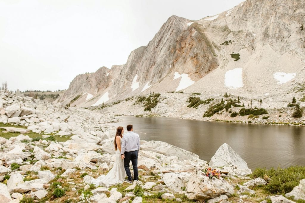Wyoming elopement ceremony by a high alpine lake