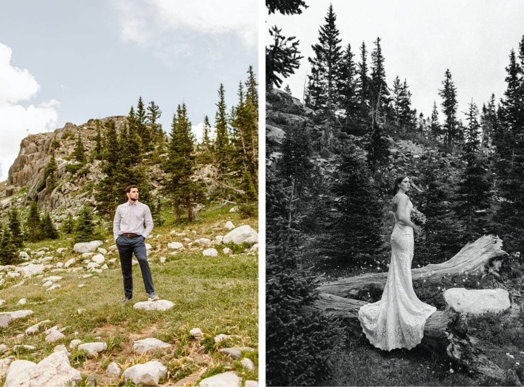 photos of groom before his Wyoming elopement in the Snowy Range Mountains of Wyoming