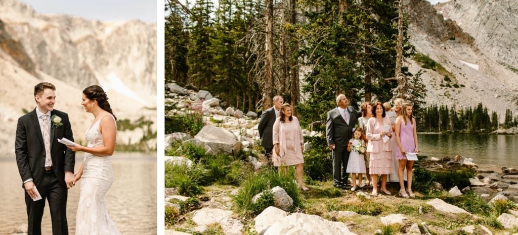 family attending a Wyoming wedding ceremony in the national forest
