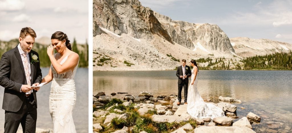 groom reading his vows to bride during Wyoming wedding ceremony