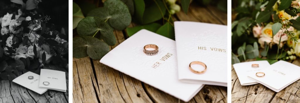 Wyoming wedding vow books with ring sitting on them