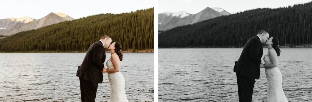 couple sharing their first kiss during their destination elopement ceremony