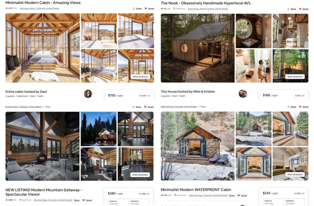 compilation of cool cabin rentals in the US | list of the best cabin vacation rentals