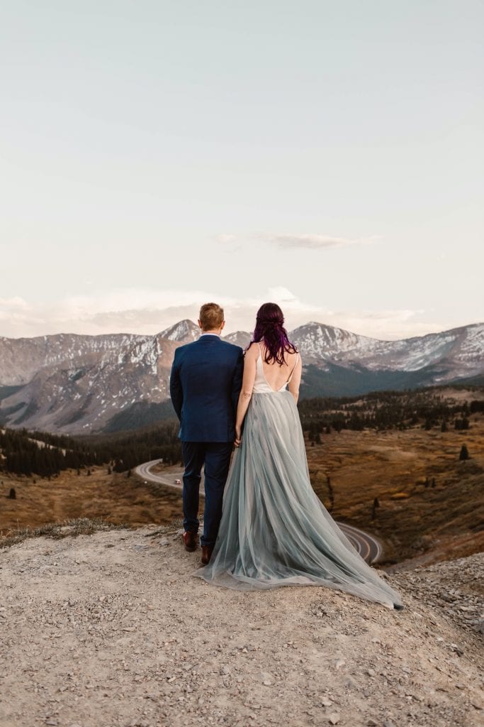 couple enjoying the view of the mountains after their Buena Vista elopement