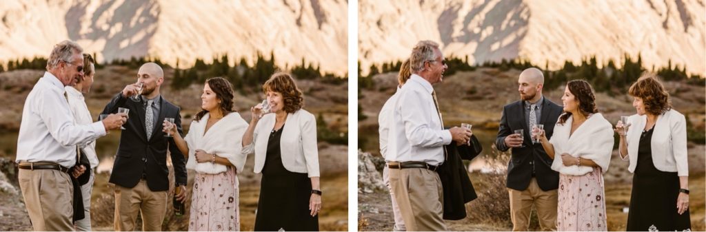 celebratory champagne toast being shared amongst guests at the Colorado micro wedding