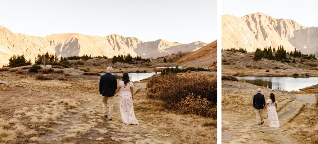 Colorado micro wedding couple dancing on the hiking trail at sunset