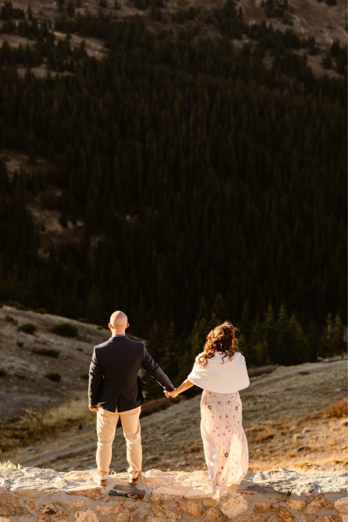 Colorado micro wedding sunset photos with tall mountains in the background
