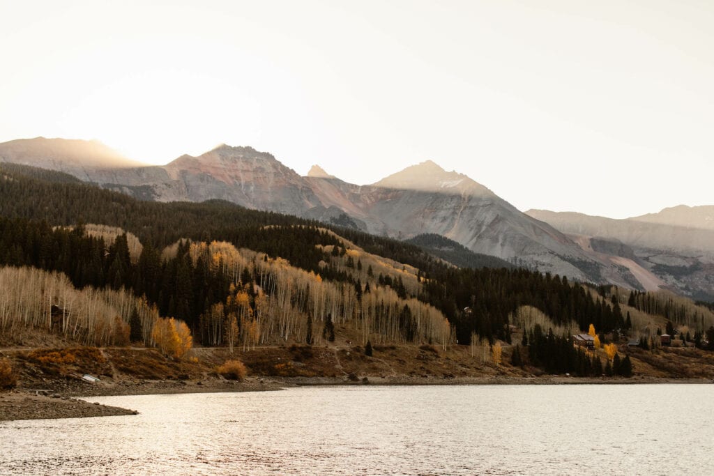 sunrise near lakeside cabin Airbnb lodging best places to stay in Telluride Colorado