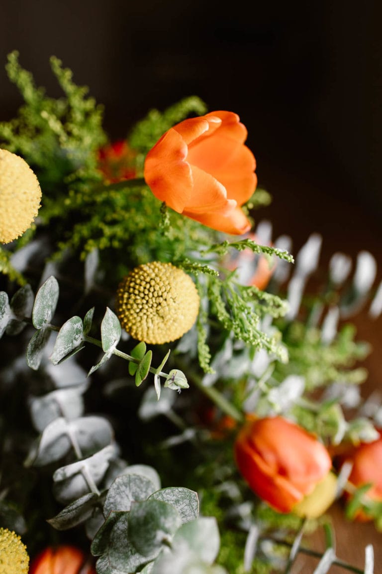 colorful springtime DIY elopement bouquet with a boho look