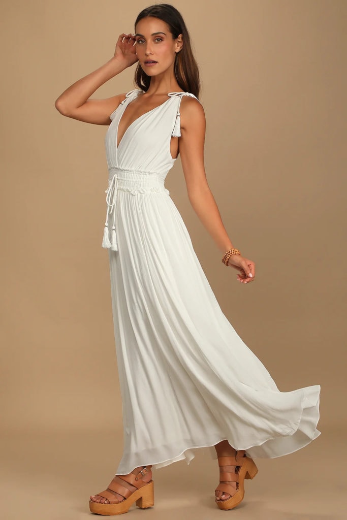 ankle length greek style goddess wedding dress from Lulus