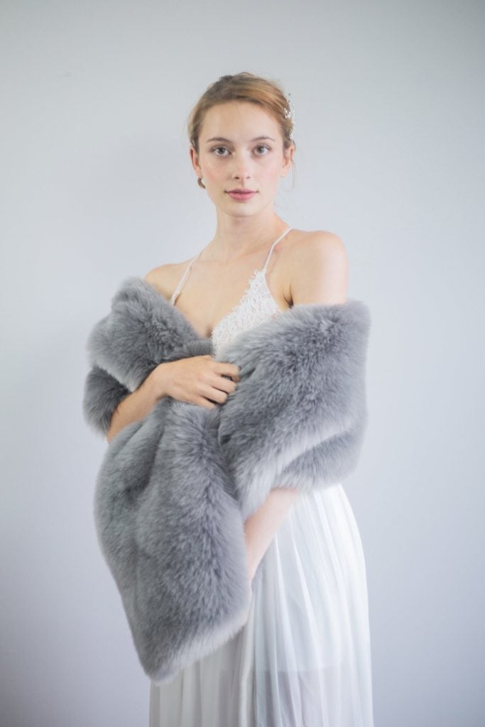 faux fur grey winter wedding shawl wrap