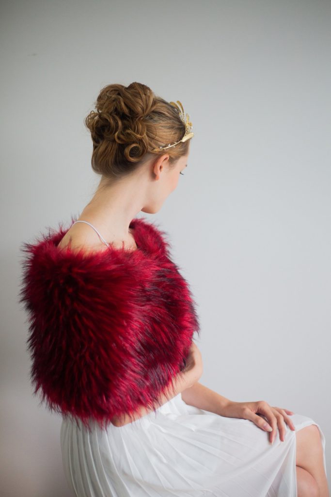 rich red faux fur winter wedding shawl wrap