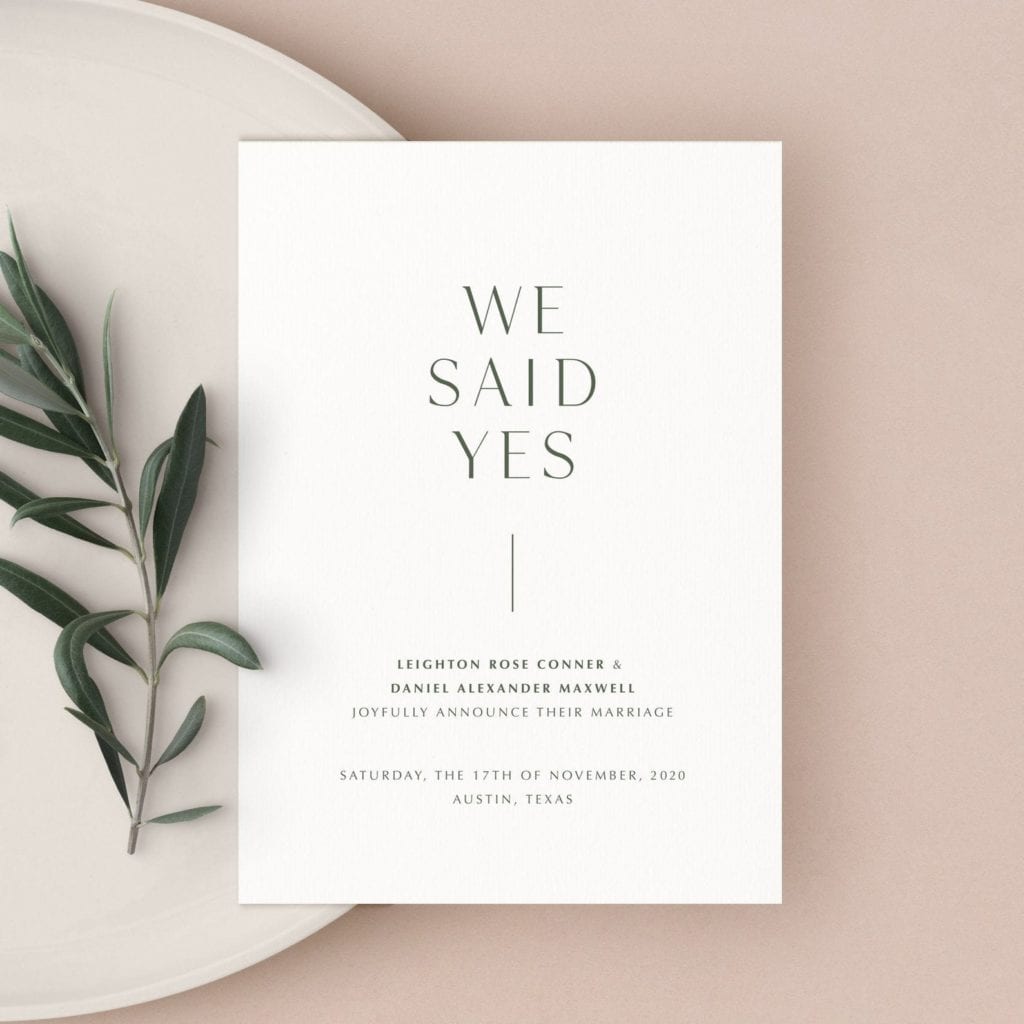 we said yes modern elopement announcements