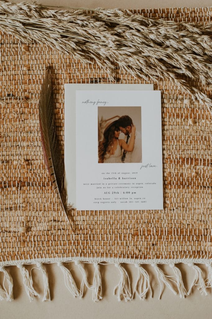 nothing fancy just love elopement announcement card with small portrait photo