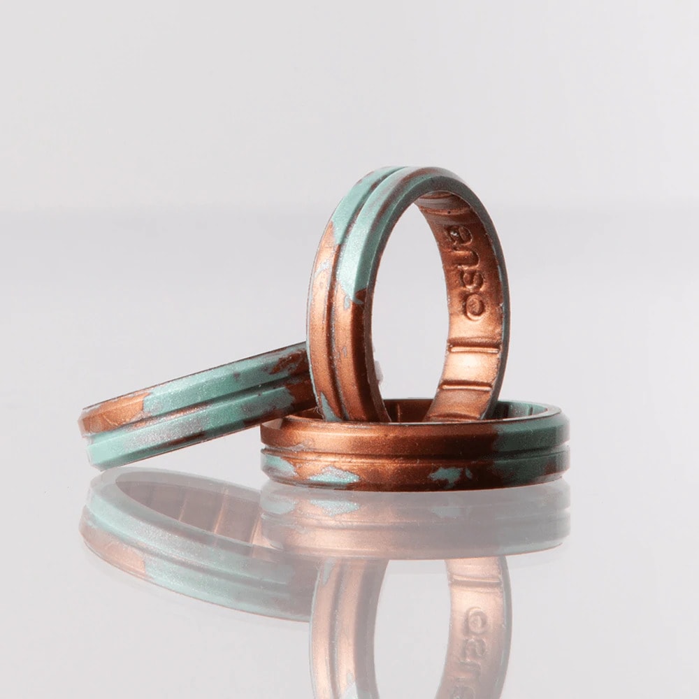 group of silicone bands with inlay cutout and copper patina pattern
