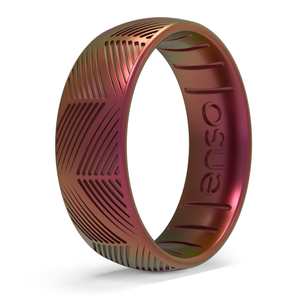 iridescent etched rainbow best silicone wedding bands