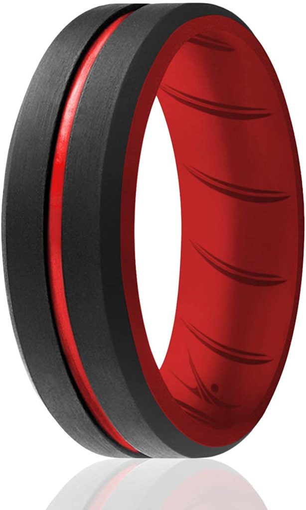 sporty best silicone wedding bands with red inlay and breathable grooves